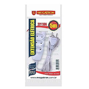Cabo de Extensão 3 Tomadas Megatron 10A 5 Metros Bipolar Branco - 101 - 101