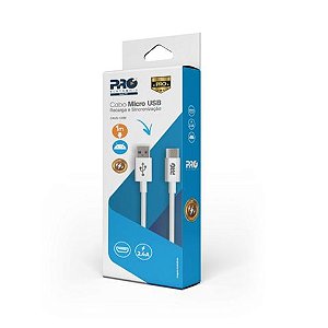 Cabo USB A-Macho - Micro USB Macho 1,0 Metro Branco Proeletronic - CAUSB-100M - CAUSB-100M