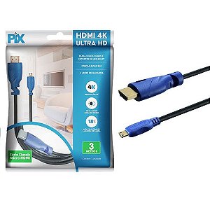 Cabo HDMI Macho x Micro HDMI Macho 2.0 3 Metros PIX - 018-9411 - 018-9411
