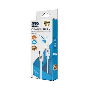 Cabo USB Type-C Macho - Type-C Macho 60W 1,0 Metro Branco Proeletronic - CAUSB-100CC - CAUSB-100CC