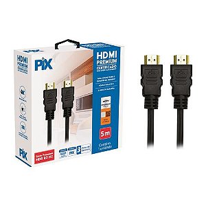 Cabo Hdmi Premium Certificado High Speed com Ethernet 5 Metros PIX - 018-2025 - 018-2025