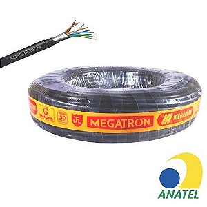 Cabo de Rede Blindado 23AWG Megatron Cat.6 4 Pares Preto 2733 Rolo com 100 Metros - 100% Cobre Homologado ANATEL - 2733
