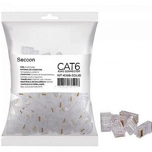 Conector RJ45 Seccon SecLan Macho 8x8 Cat.6 - WT-6065-SOLID - Pacote com 100 unidades - WT-6065-SOLID