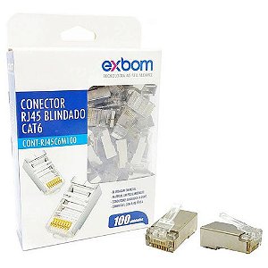 Conector RJ45 Exbom Macho 8x8 Cat.6 Blindado - CONT-RJ45C6M100 - Pacote com 100 unidades - CONT-RJ45C6M100 - 3489