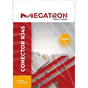 Conector RJ45 Megatron Macho 8x8 Cat.6 - 906 - Pack com 10 unidades - 906