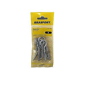 Gancho 8mm com Bucha Brasfort 7674 - Blister com 4 Ganchos e 4 Buchas - 7674