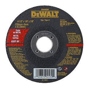 Disco de Corte para Esmerilhadeira 4.1/2" 115x3x22,23mm Dewalt - DW44530 - Vendido Unitário - DW44530