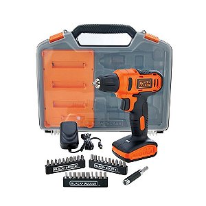 Parafusadeira e Furadeira à Bateria 12 Volts 3/8" 10mm Black Decker - LD12SC-BR - Kit com 31 Acessórios e Maleta - LD12SC-BR