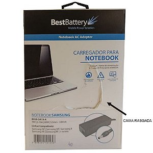 Fonte para Notebook Samsung 60W 19V 3,15A Bivolt 5,5X3,0mm BestBattey - BB20-SA19-A - CAIXA RASGADA - BB20-SA19-A