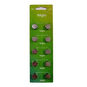 Bateria LR44 Alcalina 1,5 Volts Elgin - 82194 - Blister com 10 Baterias - 82194