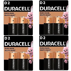 Kit com 4 Cartelas Pilha Alcalina Grande D Duracell - MN1300B2/74442 - Blister com 2 Pilhas - 74442 KIT C/ PEÇA