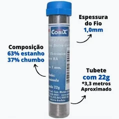 Tubo de Solda Estanho 1.0MM 63X37 22g Cobix