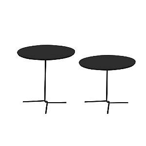 Conjunto de Mesas Laterais 60cm e 50cm Veneza Preto Base Em Ferro Tampo Em MDF Industrial