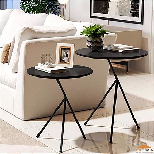 Conjunto Mesas Laterais Itália Preta Aço Carbono 60cm e 50cm