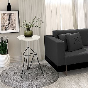 Mesa De Canto Lateral Mesinha Bambino Base Preto e Tampo Off White