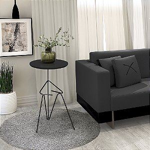Mesa De Canto Lateral Mesinha Bambino Base Preto e Tampo Preto