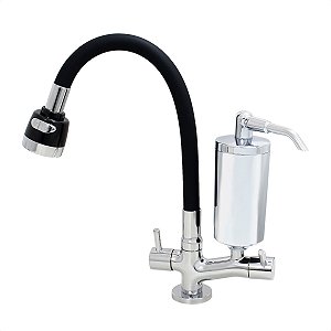 Torneira de Cozinha de Mesa Preto Com Filtro Blindado Cromado Cone Gourmet Bica de Inox Flexível