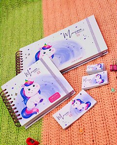 Kit 01 - Agenda quadrada/Caderno de desenho e Etiqueta escolar