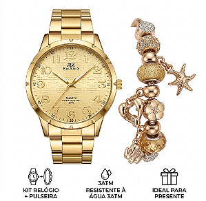 Relógio Feminino RuiXing Aço Dourado Elegância e Resistência