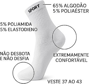 Kit 12 Pares Meias Cinza Cano Alto Longo Sport Algodão