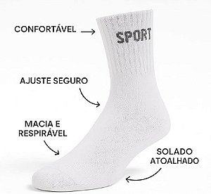 Kit 12 Pares Meias Brancas e Cinzas Cano Alto Longo Sport Algodão