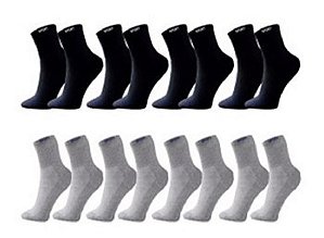 Kit 12 Pares Meias Cinzas e Pretas Cano Alto Longo Sport Algodão
