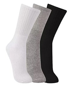 Kit 12 Pares Meias 3 cores Lisas Cano Alto Longo Algodão