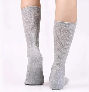 Kit 12 Pares Meias Cinzas e Pretas Lisas Cano Alto Longo Algodão