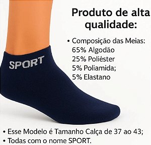 Kit 12 Pares de Meias Soquete de Algodão Cor Preta - Tamanho 35 a 40