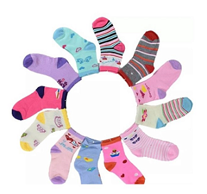 Kit Com 12 Pares De Meias Infantil Feminina de 8 a 12 Anos