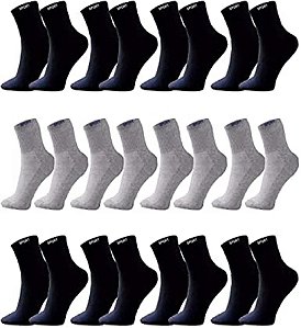 Meias Masculina Cano Longo Sport Colors Kit 12 Pares Pretas e Cinzas