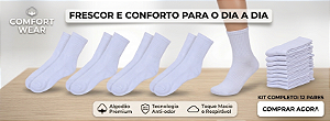 KIT 12 PARES MEIAS BRANCAS LISAS UNISSEX CONFORTÁVEL