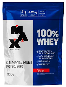 100% Whey  Max Titanium Morango Pouch 900G