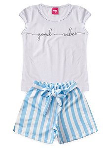 CONJUNTO INFANTIL MENINA  BRANCO E AZUL