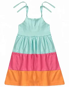 VESTIDO FEMININO INFANTIL TRICOLOR TURQUESA