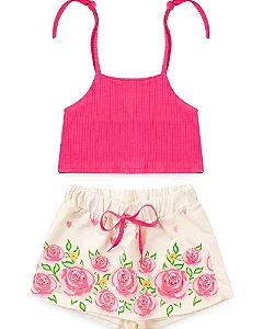 CONJUNTO FEMININO INFANTIL FLORES CANELADO