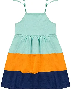 Vestido Feminino Infantil Tricolor Azul