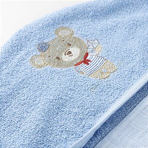 Toalha Para Bebes Com Fralda Macia e Capuz Bordado Azul (CCABABY002)