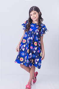 Vestido Infantil Valentina Estampado Azul Tamanho:4 (1040127559)