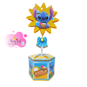 20 centros de mesa personalizados tema lilo e stitch AMARELO