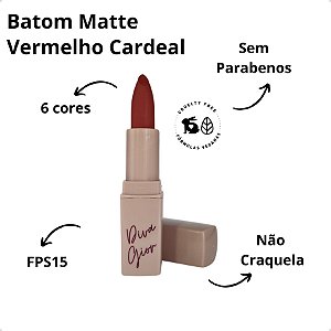 Batom Bala Matte Diva Gior Vermelho Cardeal 3,5g Vegano Clássico e de Longa Duração