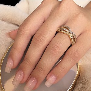 Anel 2 X Entrelaçados Folheado a Ouro 18K