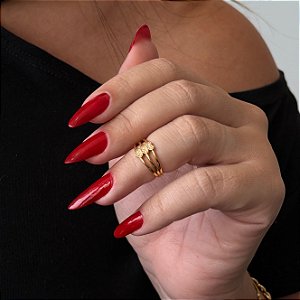 Anel 3 Corações Cravejados Folheado a Ouro 18K
