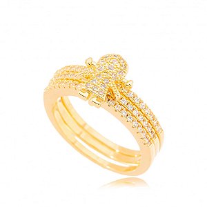 Anel 3 Fios Cravejados Menina Folheado a Ouro 18K