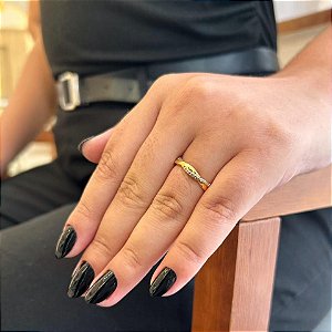 Anel Aparador 2 Fios Liso E Cravejado Entrelaçado Folheado a Ouro 18K