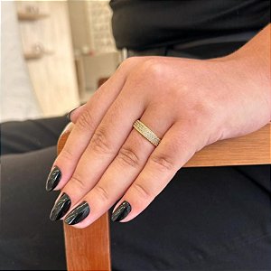 Anel Aparador 3 Fios Cravejados Reto Folheado a Ouro 18K