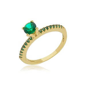 Anel Aparador Com Zirconia Verde Cravejado Folheado a Ouro 18K