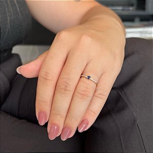 Anel Aparador E Solitário Azul Folheado a Ouro 18K