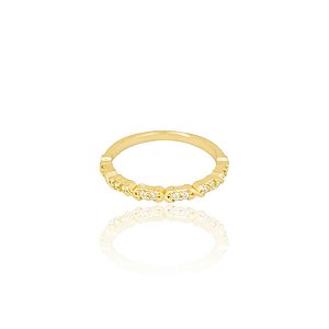 Anel Aparador Zircônias Cristal E Detalhes Em X Folheado a Ouro 18K