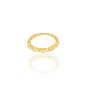 Anel Aparador Zircônias Cristal Redondas Folheado a Ouro 18K